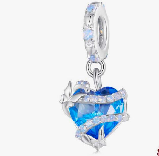 Blue heart charm 925 Sterling Silver